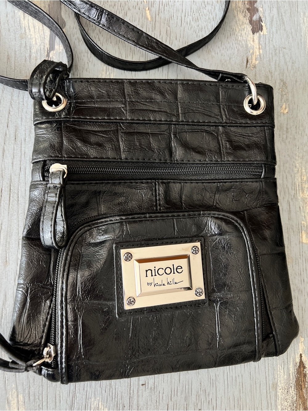 Nicole by Nicole Miller Black Faux-Croc Crossbody Bag - Picture 6 of 12